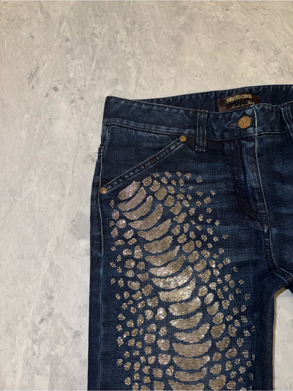 Roberto Cavalli Vintage Gold Beaded Snake Print Jeans - Picture 7 of 11